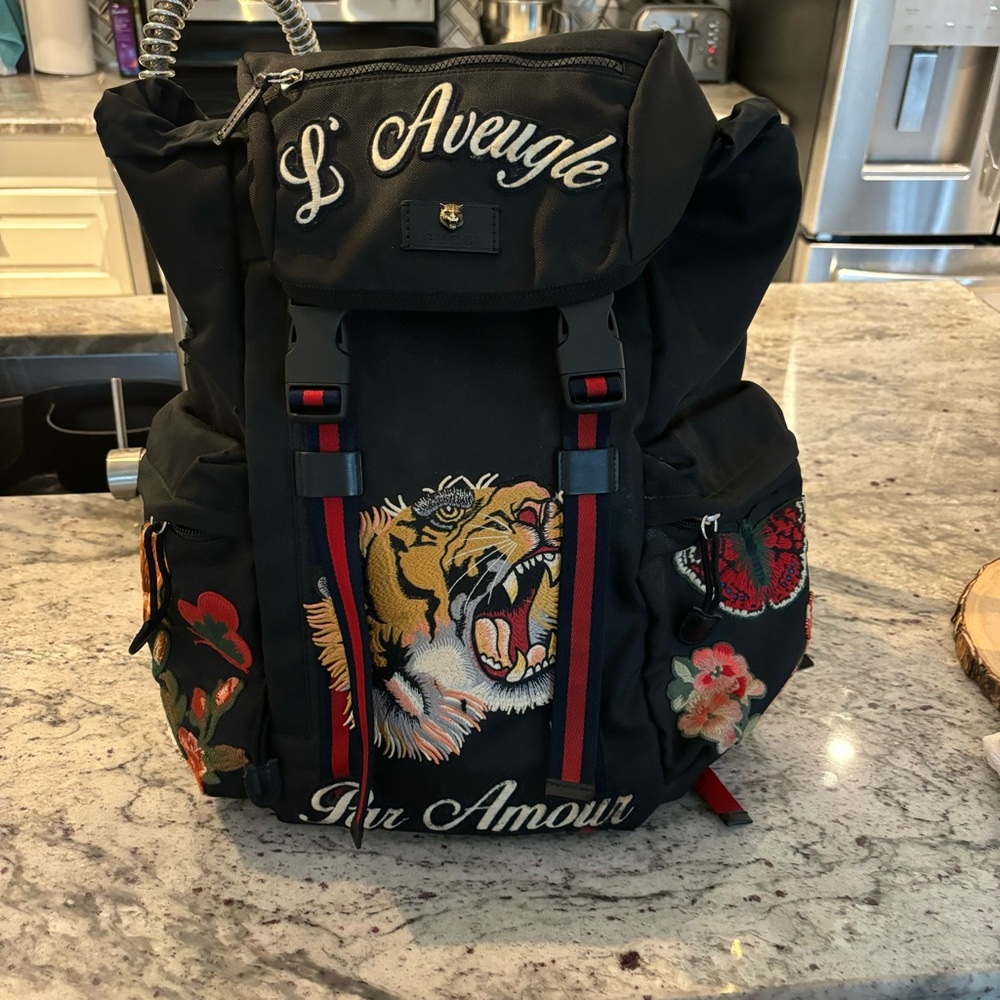Authentic Gucci Tiger Embroided L'Aveugle Par Amour Backpack